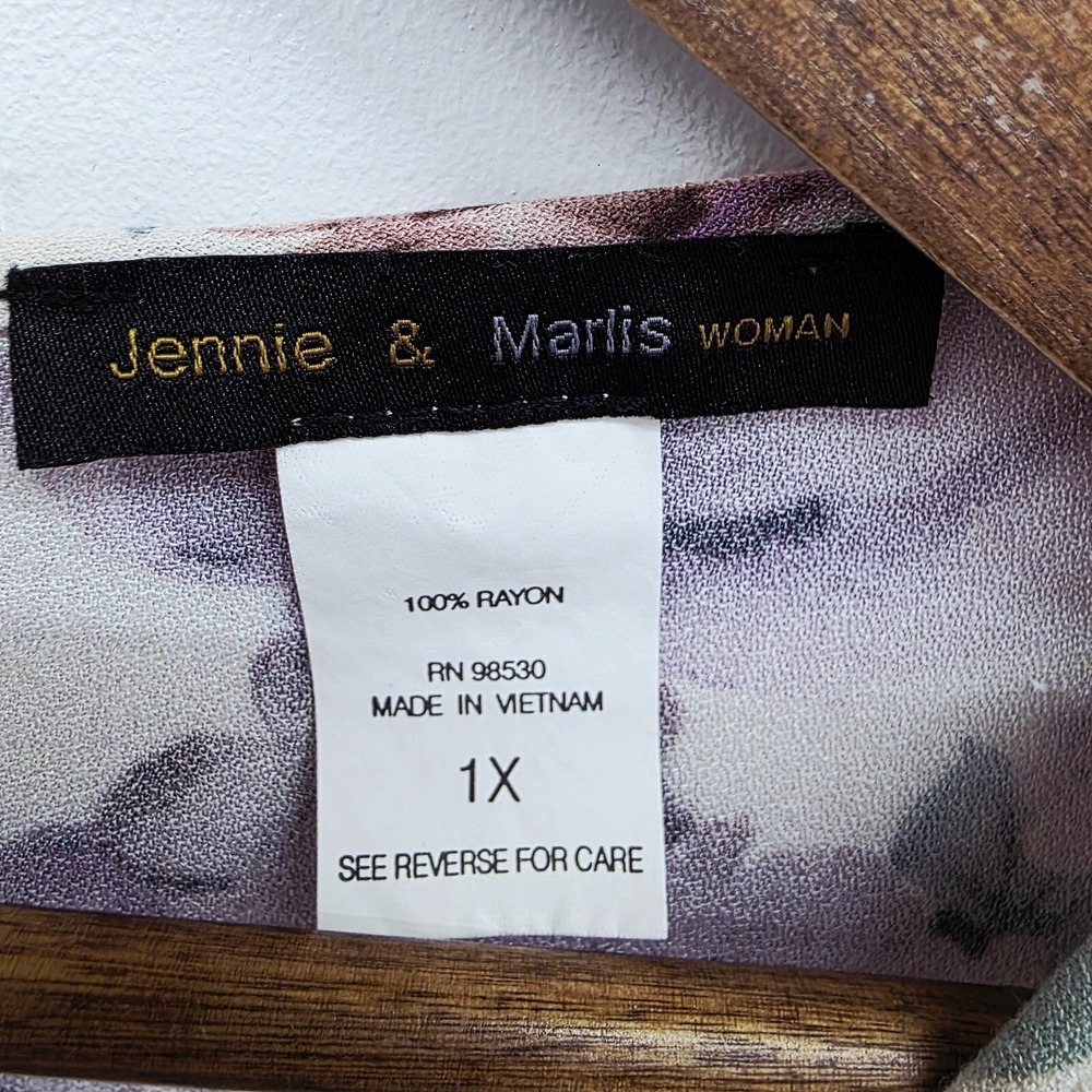 Jennie & Marlis Floral Bell Sleeve Blouse Ivory‎ Purple Lace Trim 1X Boho Fairy - Picture 10 of 14